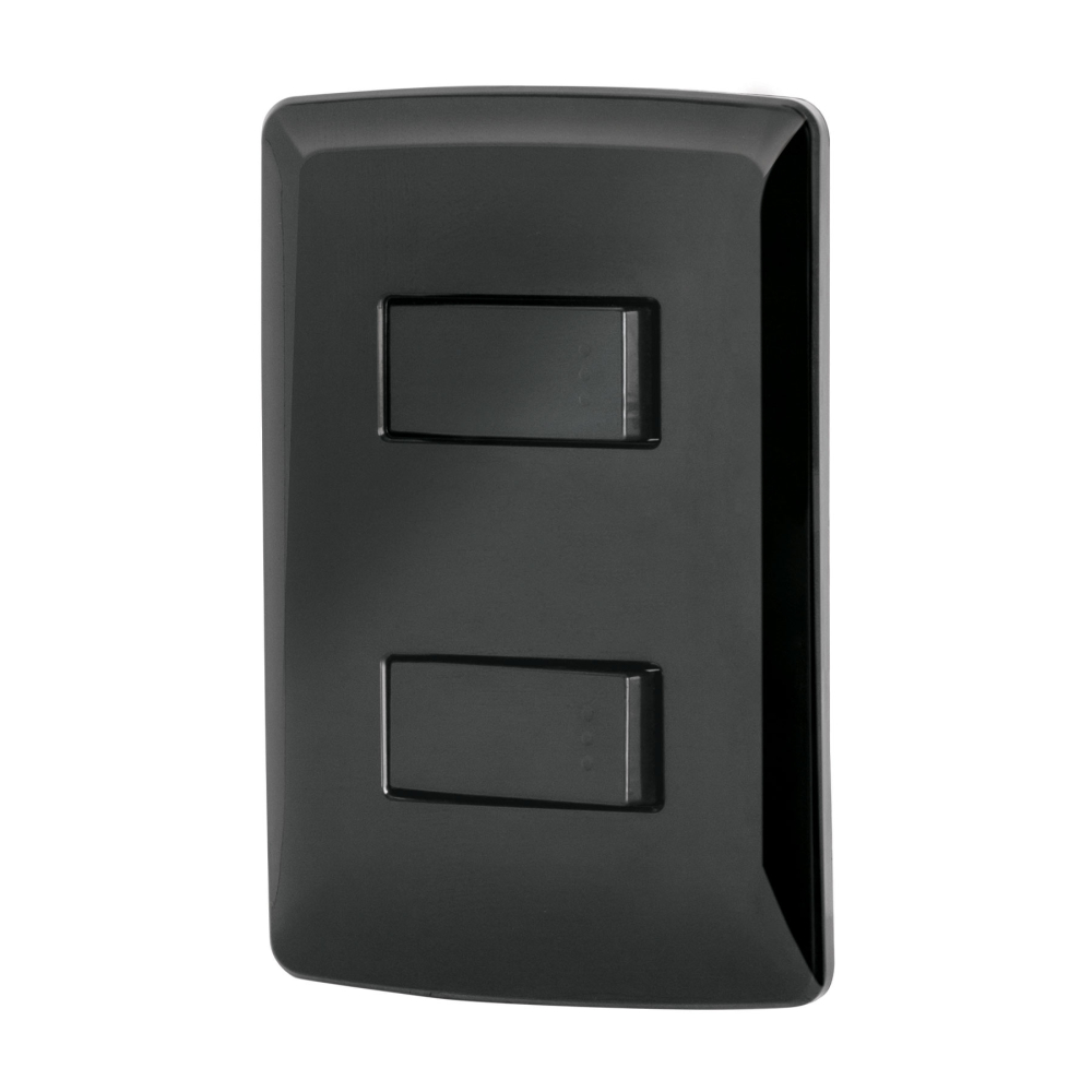 Placa armada, 2 interruptores sencillos,negro,línea Italiana PA-APDO-IN