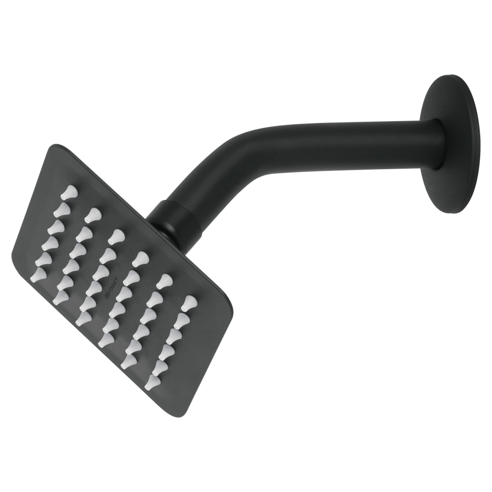 Regadera cuadrada 4', acero inox, con brazo, negro, TÚBIG R-413M
