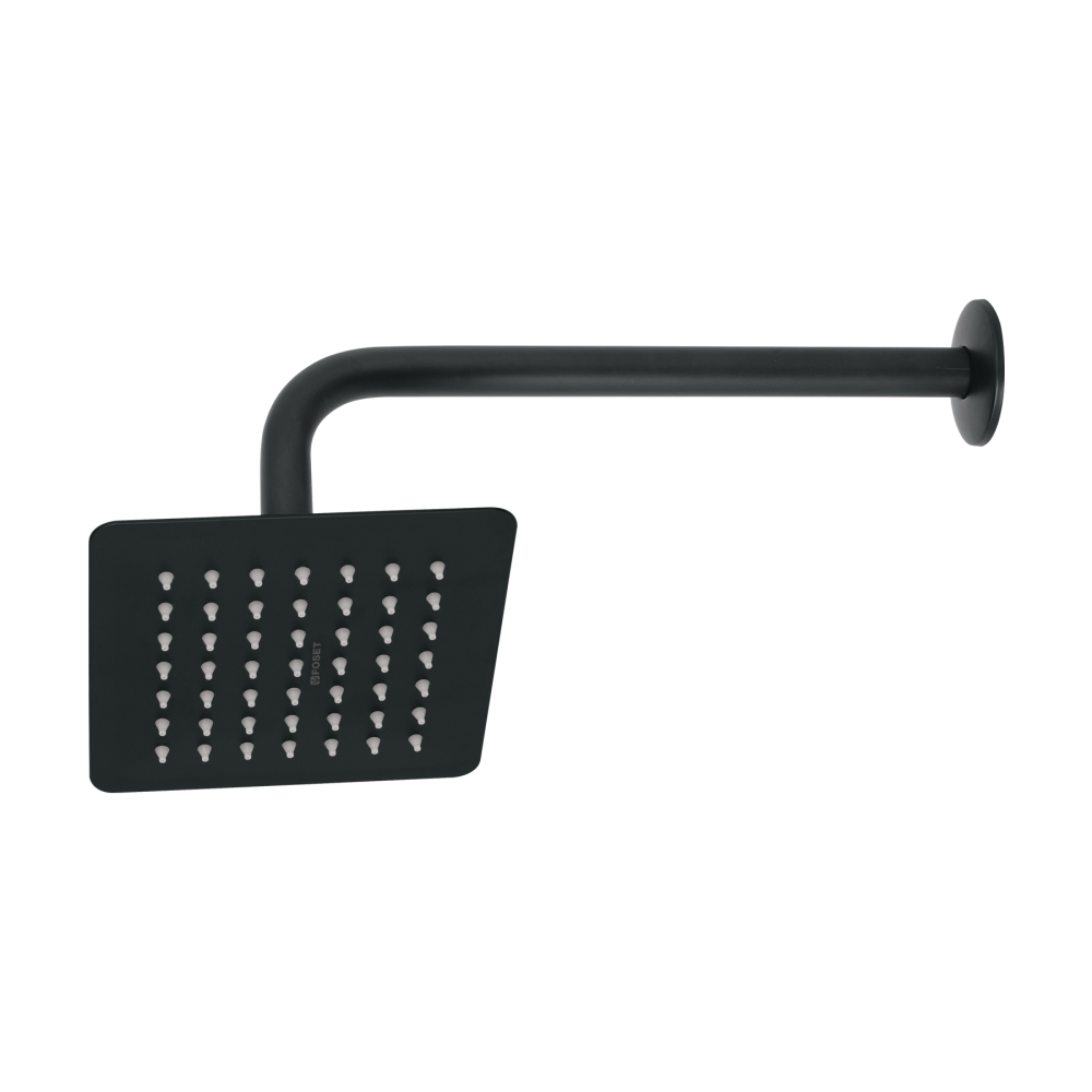 Regadera cuadrada 6', acero inox, con brazo, negro, TÚBIG R-414M