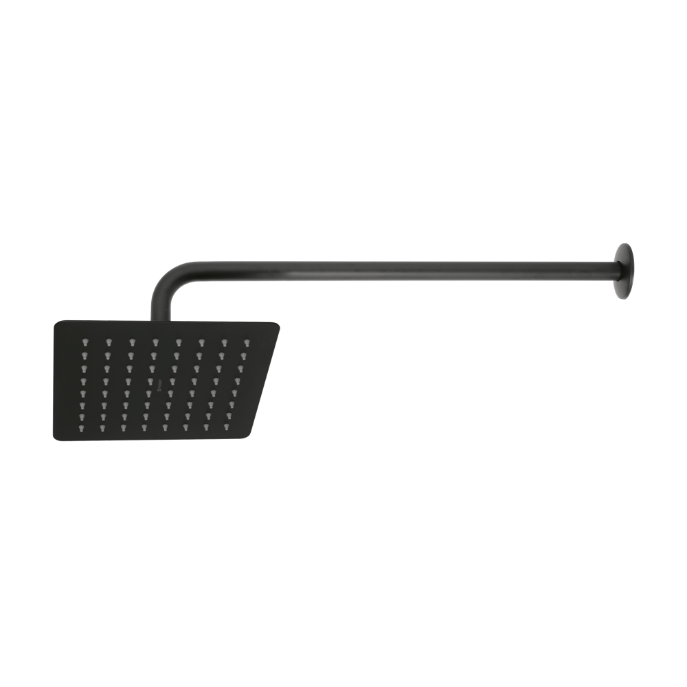 Regadera cuadrada 8', acero inox, con brazo, negro, TÚBIG R-415M