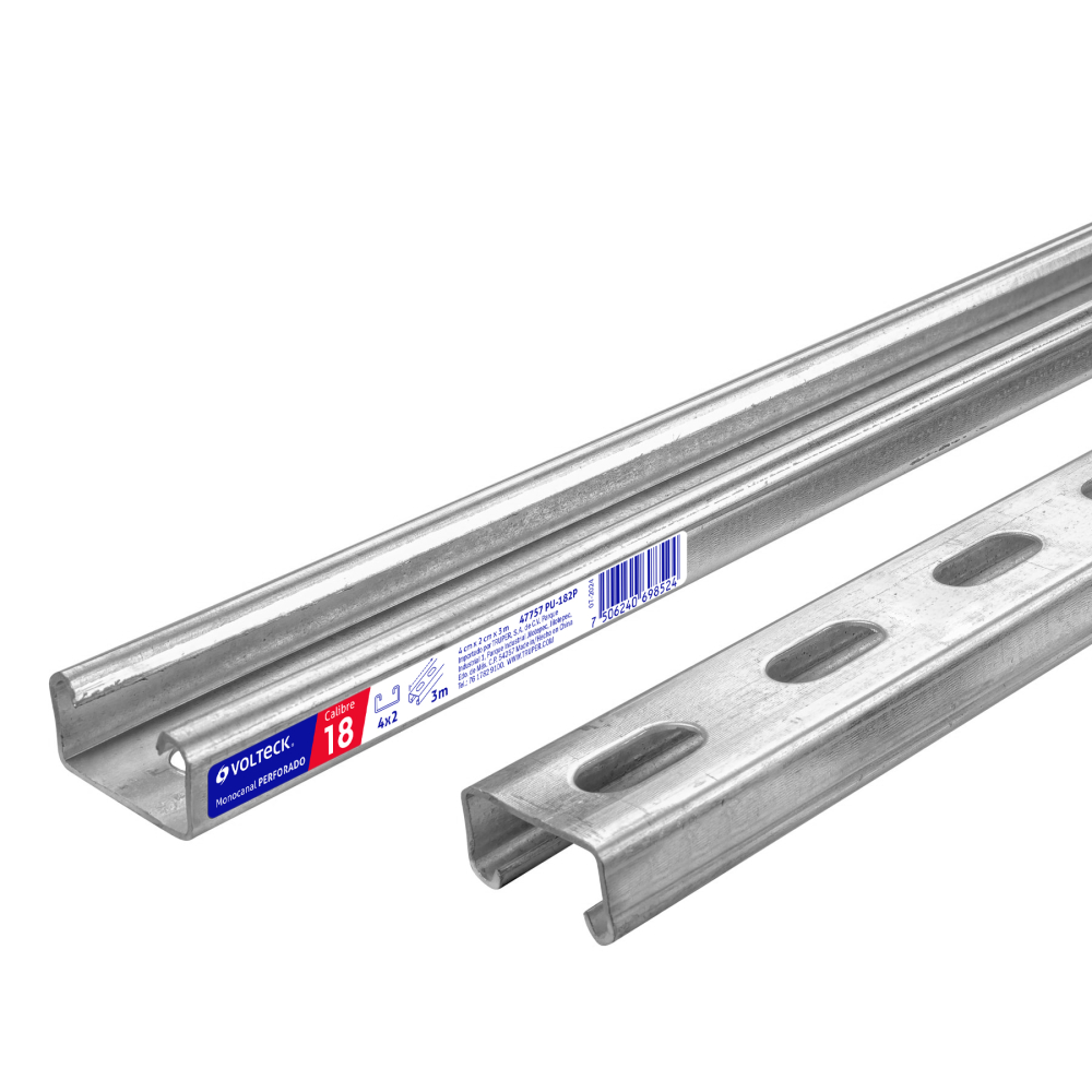 Perfil monocanal perforado de 3 m, 4 x 2 cm cal. 18, VOLTECK PU-182P