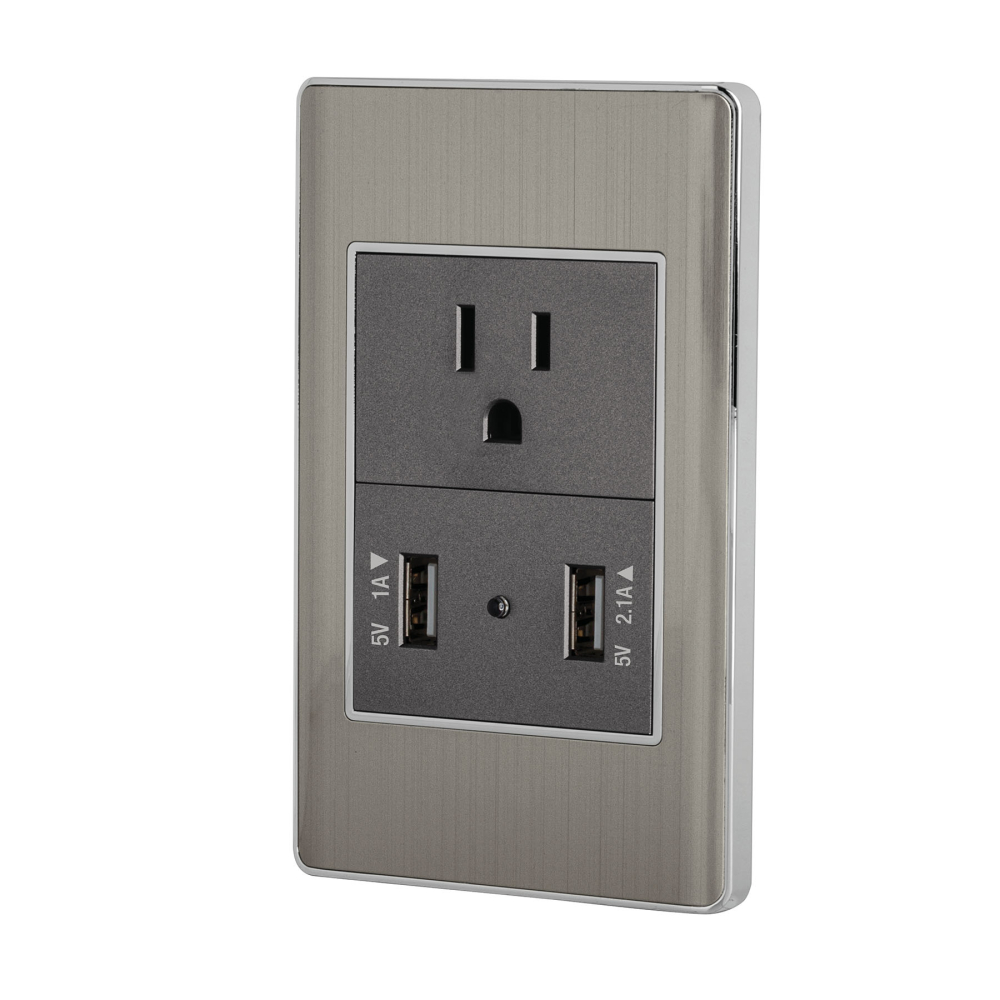 Placa armada acero contacto y 2 puertos USB 1.5 mód, Lisboa COUSB-LA