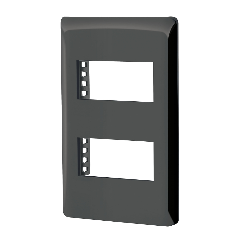 Placa negra de 2 ventanas 1 módulo, línea Lisboa, Volteck PPDO-LN