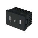 Toma con 2 puertos USB negro de 1.5 módulos, línea Lisboa C2USB-LN