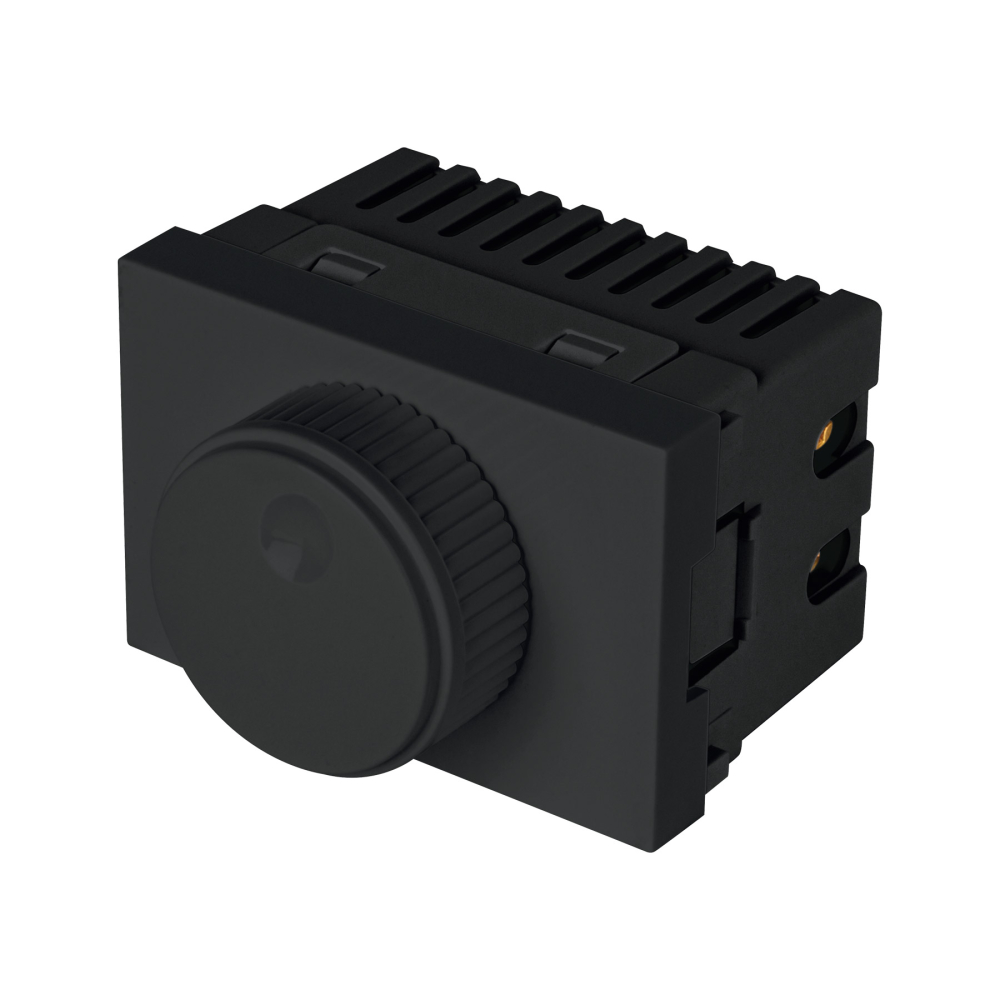 Dimmer giratorio negro de 1.5 módulos, línea Lisboa, VOLTECK DIM15-LN
