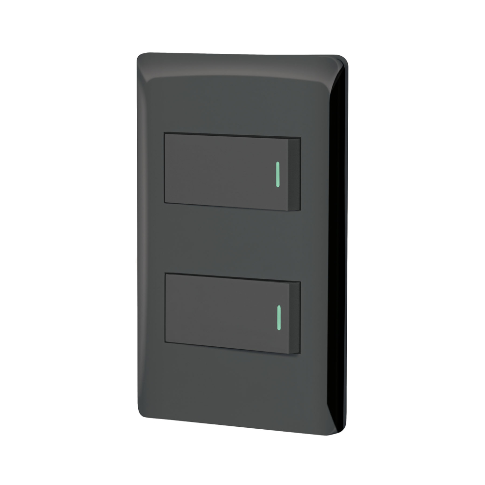Placa armada negra con 2 interruptores 1 módulo, Lisboa PA-APDO1-LN