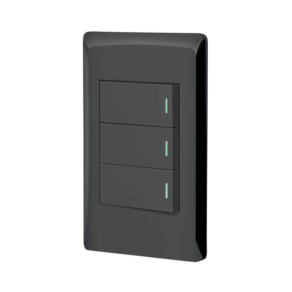 Placa armada negra 3 interruptores 1 módulo, Lisboa, VOLTECK PA-APTR-LN