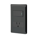 Placa armada negra interruptor y contacto 1 módulo, Lisboa PA-APCO1-LN