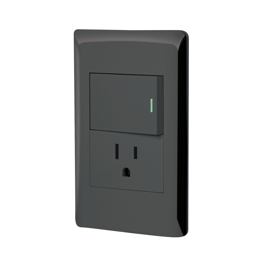 Placa armada negra interruptor y contacto 1.5 mód, Lisboa PA-APCO15-LN