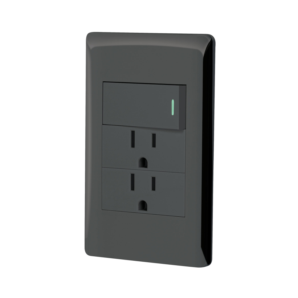 Placa armada negra interruptor y 2 contactos 1 mód, Lisboa PA-APCO-L3N