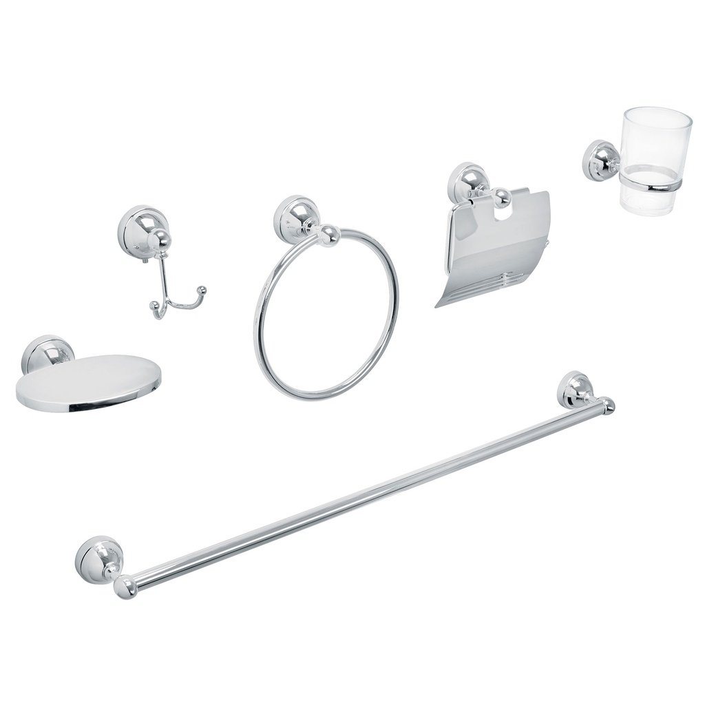 Juego de 6 acc. p/baño cromo chapetón redondo chico, AQUA AQA-4002