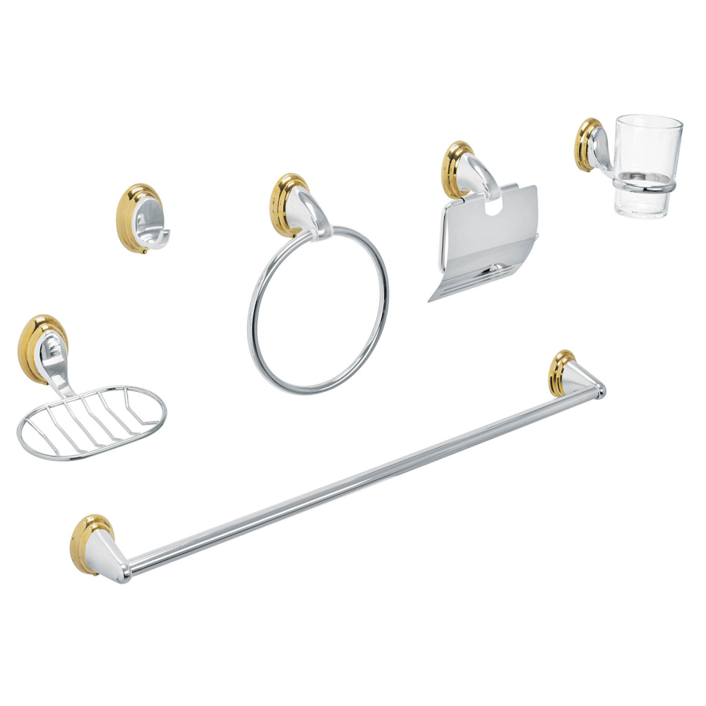 Juego de 6 accesorios para baño, cromo-oro, FOSET AQUA AQA-4003G