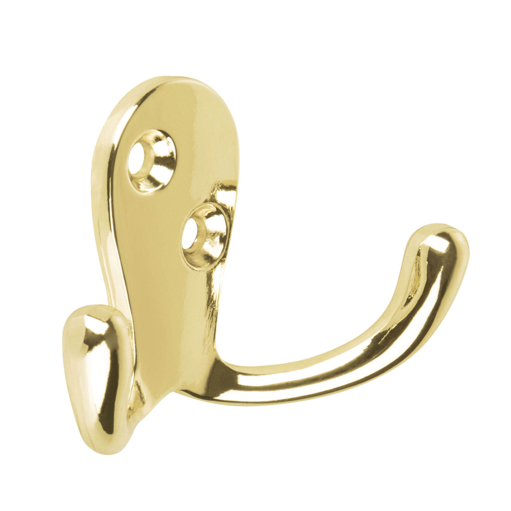 Gancho doble tipo perchero, 7 cm, latón brillante, HERMEX PEPU-21