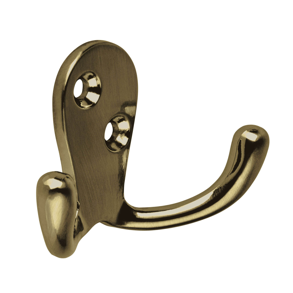 Gancho doble tipo perchero, latón antiguo, HERMEX PEPU-22