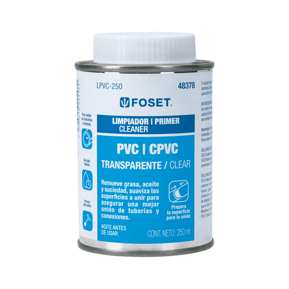 Limpiador para PVC y CPVC, lata 250ml, FOSET LPVC-250