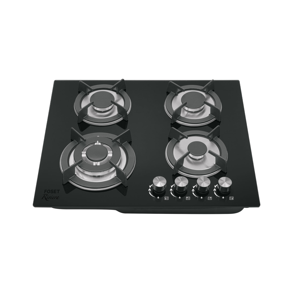 Parrilla gas empotrar 60 cm, 4 quemadores, vidrio, RIVIERA PAE-604GV