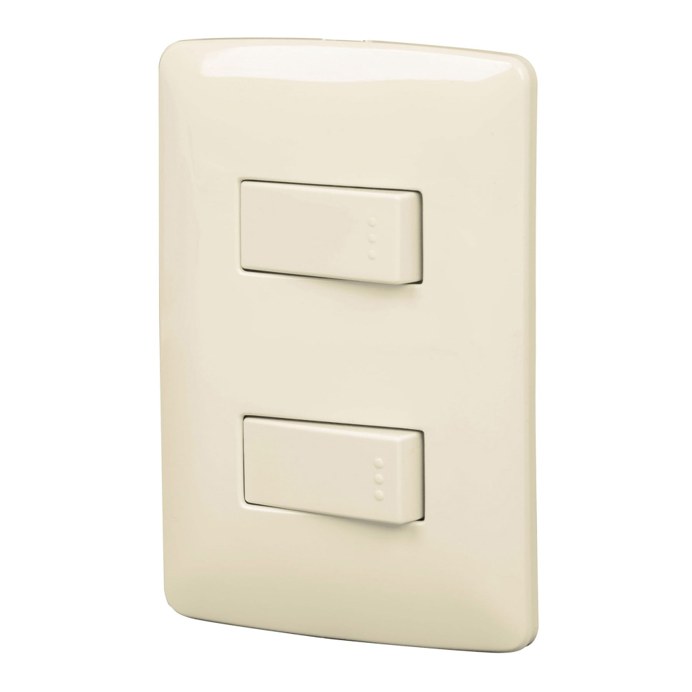 Placa armada 2 interruptores sencillos marfil,línea Italiana PA-APDO-I