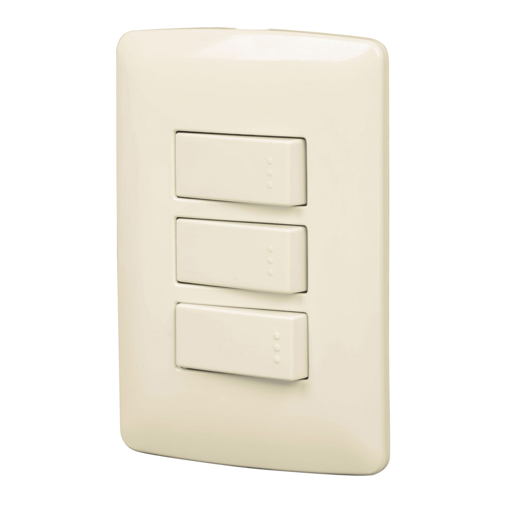 Placa armada 3 interruptores sencillos,marfil,línea Italiana PA-APTR-I