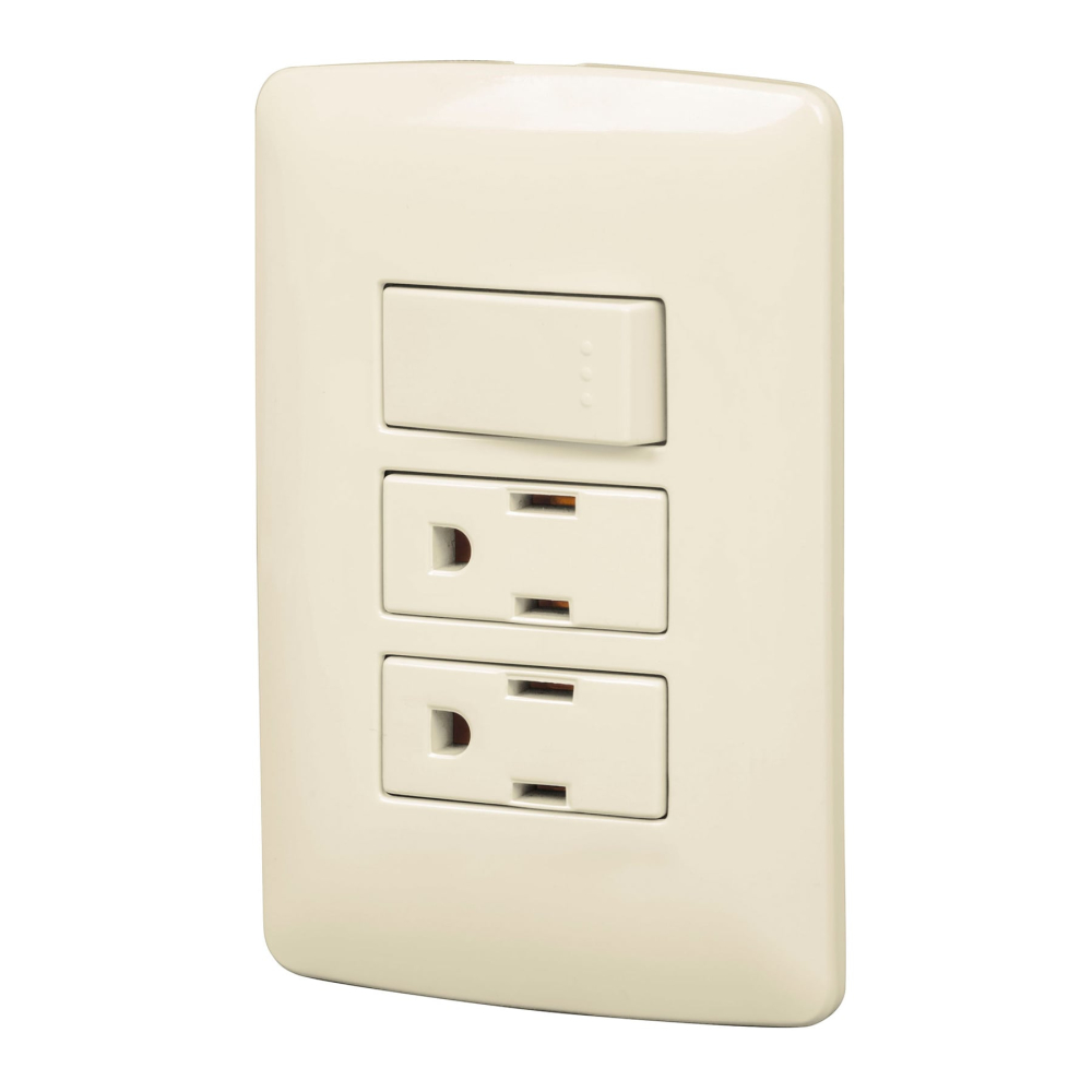 Placa armada 2 contactos e interruptor,marfil,línea Italiana PA-APCO-I3