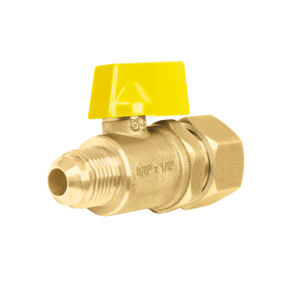 Válvula de control para gas, latón, 3/8' flare x 1/2' barril VG-554-B