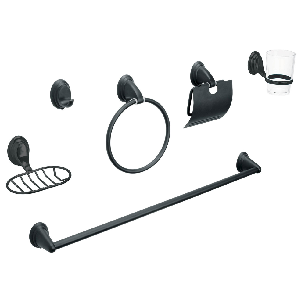 Juego de 6 accesorios para baño, negro, FOSET AQUA AQA-4003M