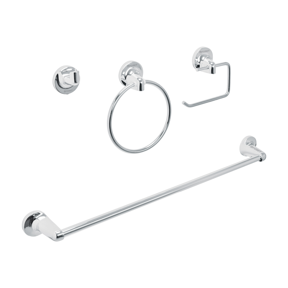Juego de 4 accesorios para baño metálicos, FOSET AQUA AQA-4004
