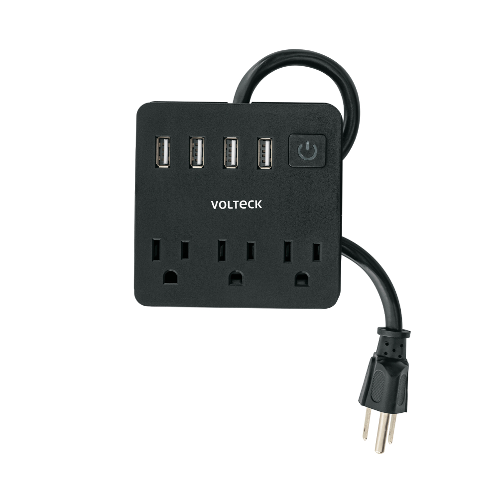 Multicontacto 16 AWG doméstico, 3 entradas 4 ptos USB, negro MUL-3UN