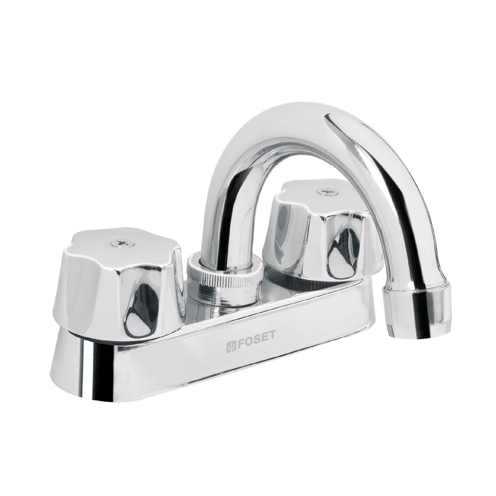 Mezcladora 4' para lavabo, cuello curvo, cartucho compresión M-050-C