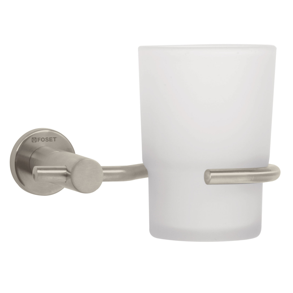 Portavaso cepillero satín con vaso de vidrio, FOSET ELEMENT ELA-71N