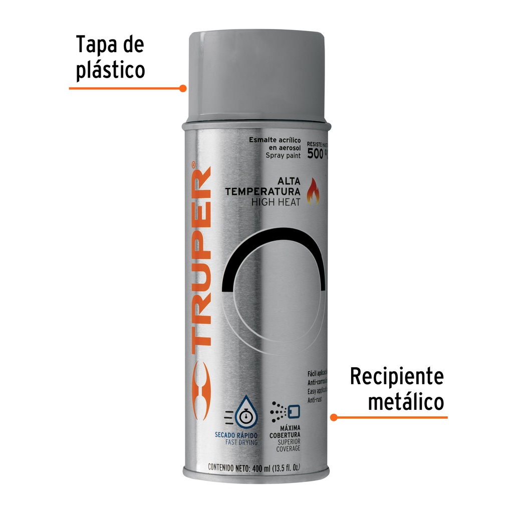 Pintura en aerosol alta temp,aluminio,bote tradicional,400ml PA-ALTE-A-2