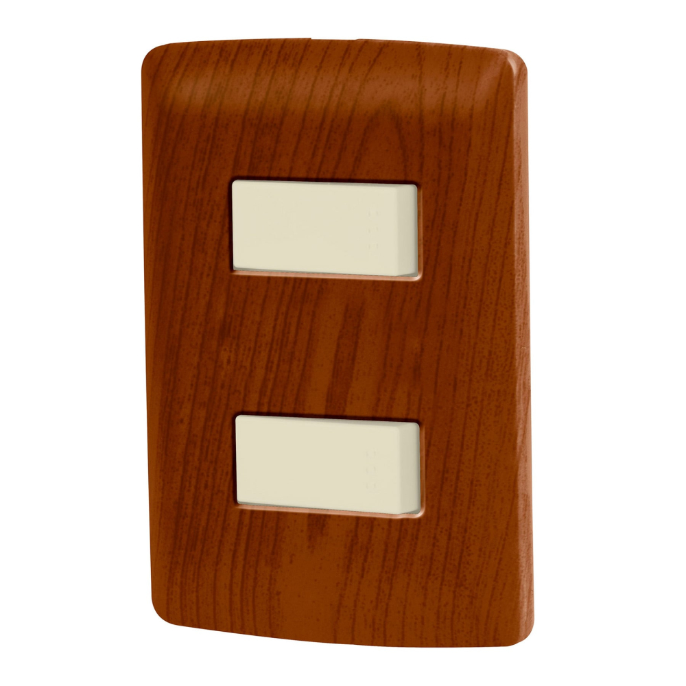 Placa armada 2 interruptores sencillos,madera,línea Italiana PA-APDO-IM