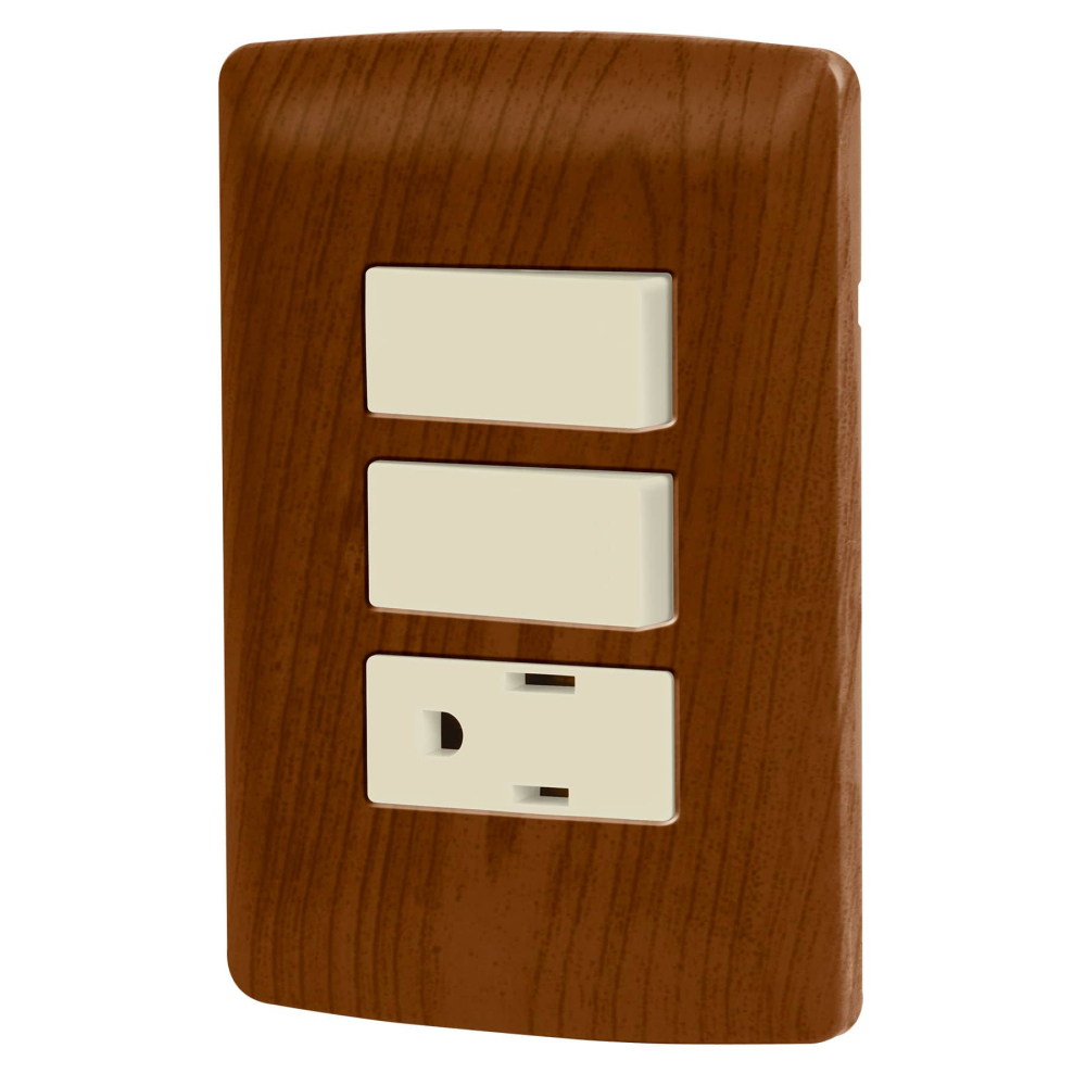 Placa armada contacto 2 interruptores,madera, línea Italiana PA-APCO-I2M