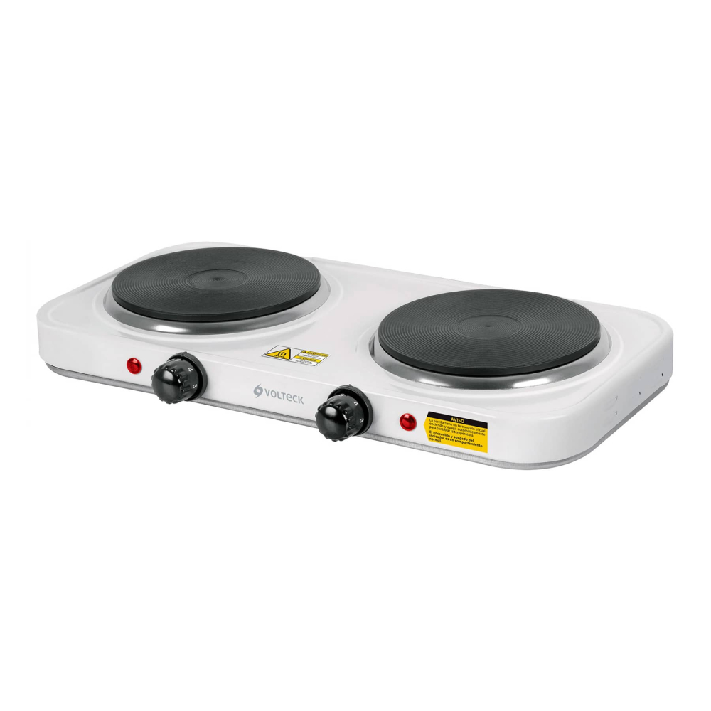 Parrilla eléctrica 2 quemadores de disco, blanca, VOLTECK PAEL-2CD
