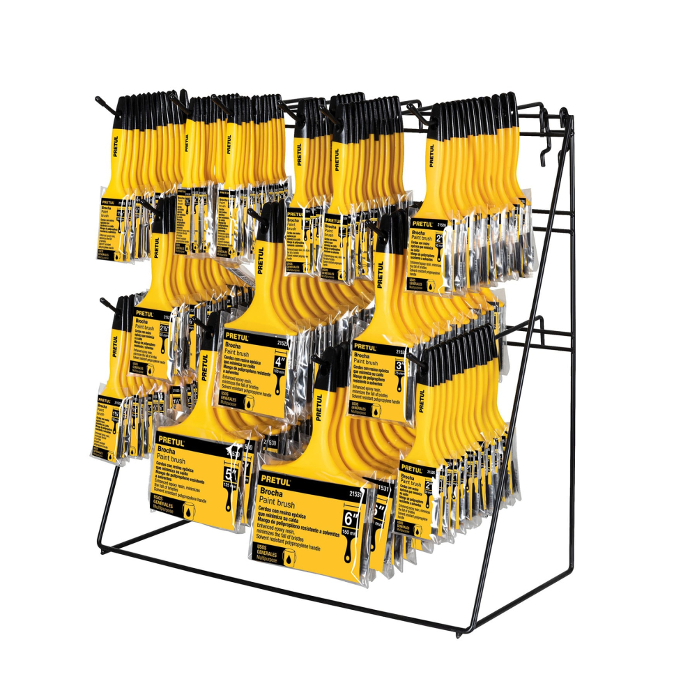 Exhibidor despachador con 156 brochas mango plástico PRETUL R-BRO-P-C