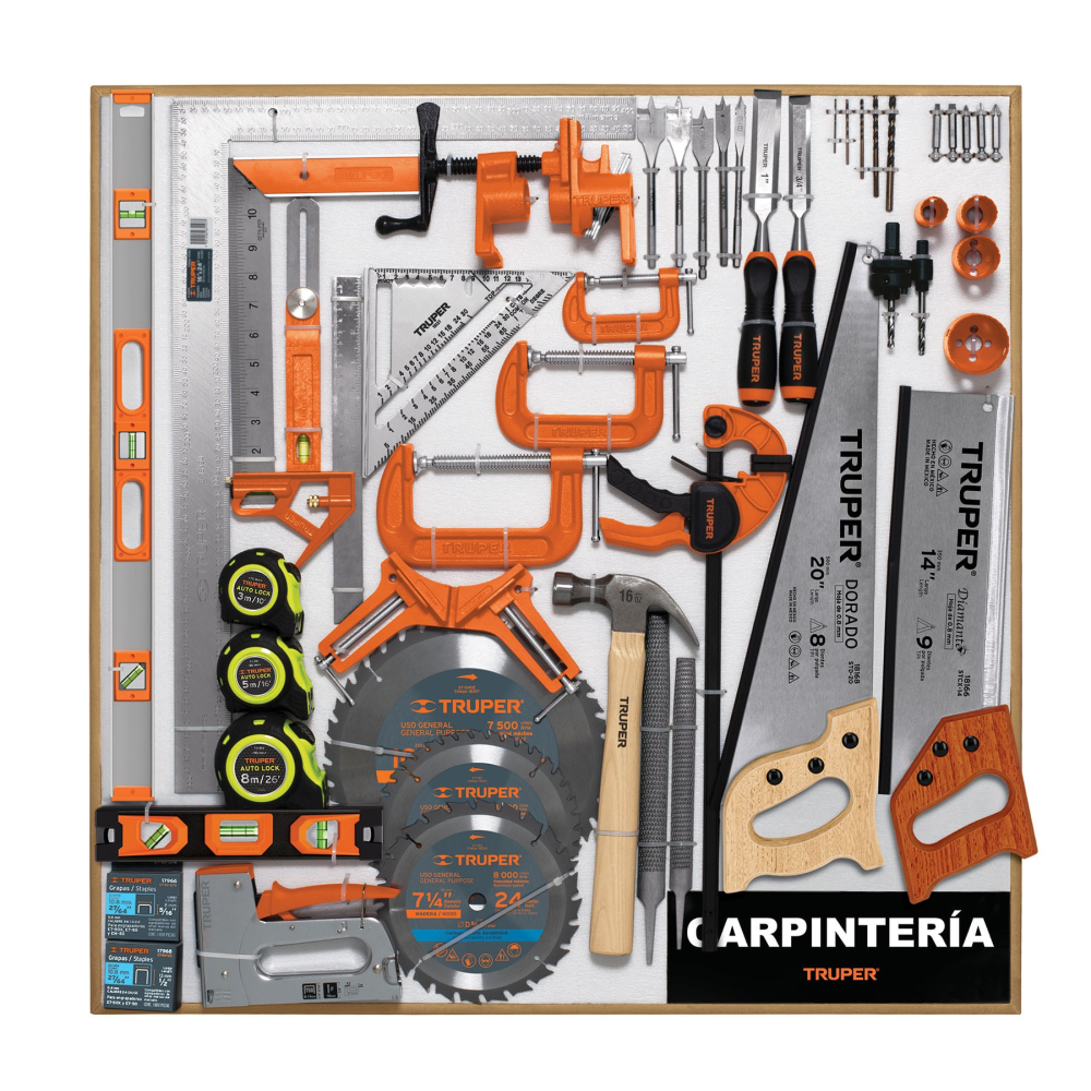 Exhibidor de carpintería, 80 x 80 cm, 1 tablero, TRUPER EX80-CAR-1T
