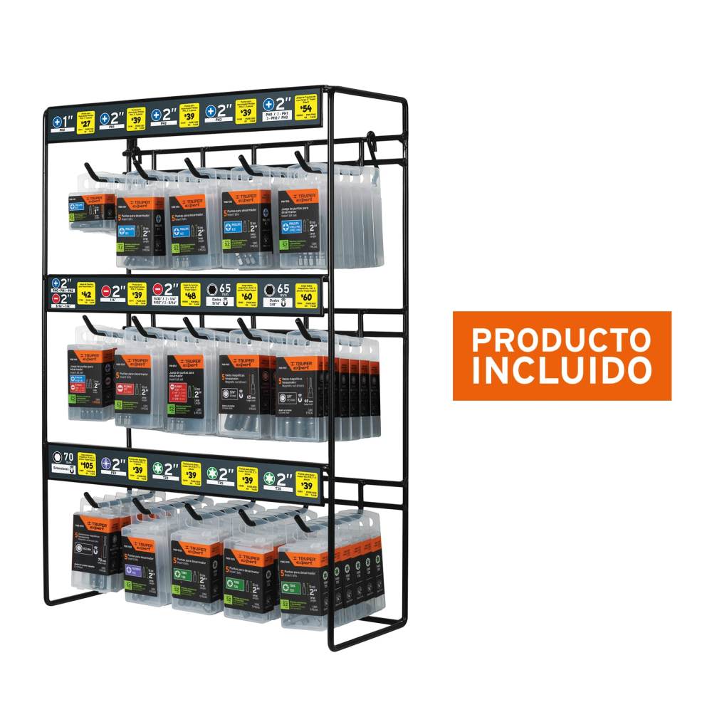 Exhibidor con 90 estuches de puntas para desarmador R-PUDE