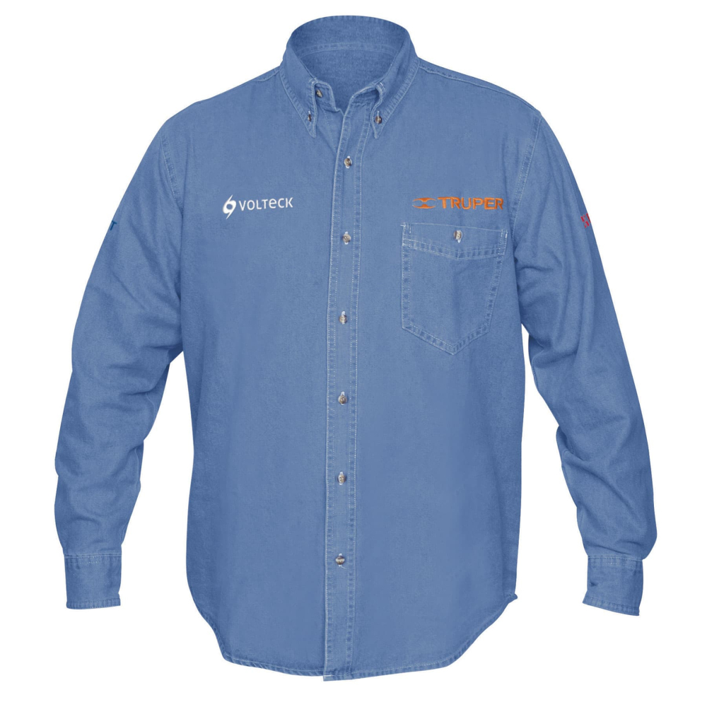 Camisa de mezclilla manga larga para hombre, M, Truper CAM-MEZ-LM