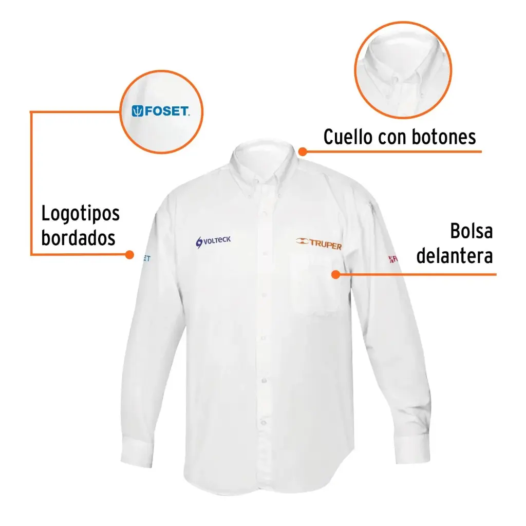 Camisa manga larga para hombre, blanca, EG, Truper CAM-BCO-LXL