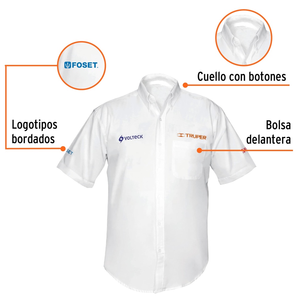 Camisa manga corta para hombre, blanca, EEG, TRUPER CAM-BCO-CXXL