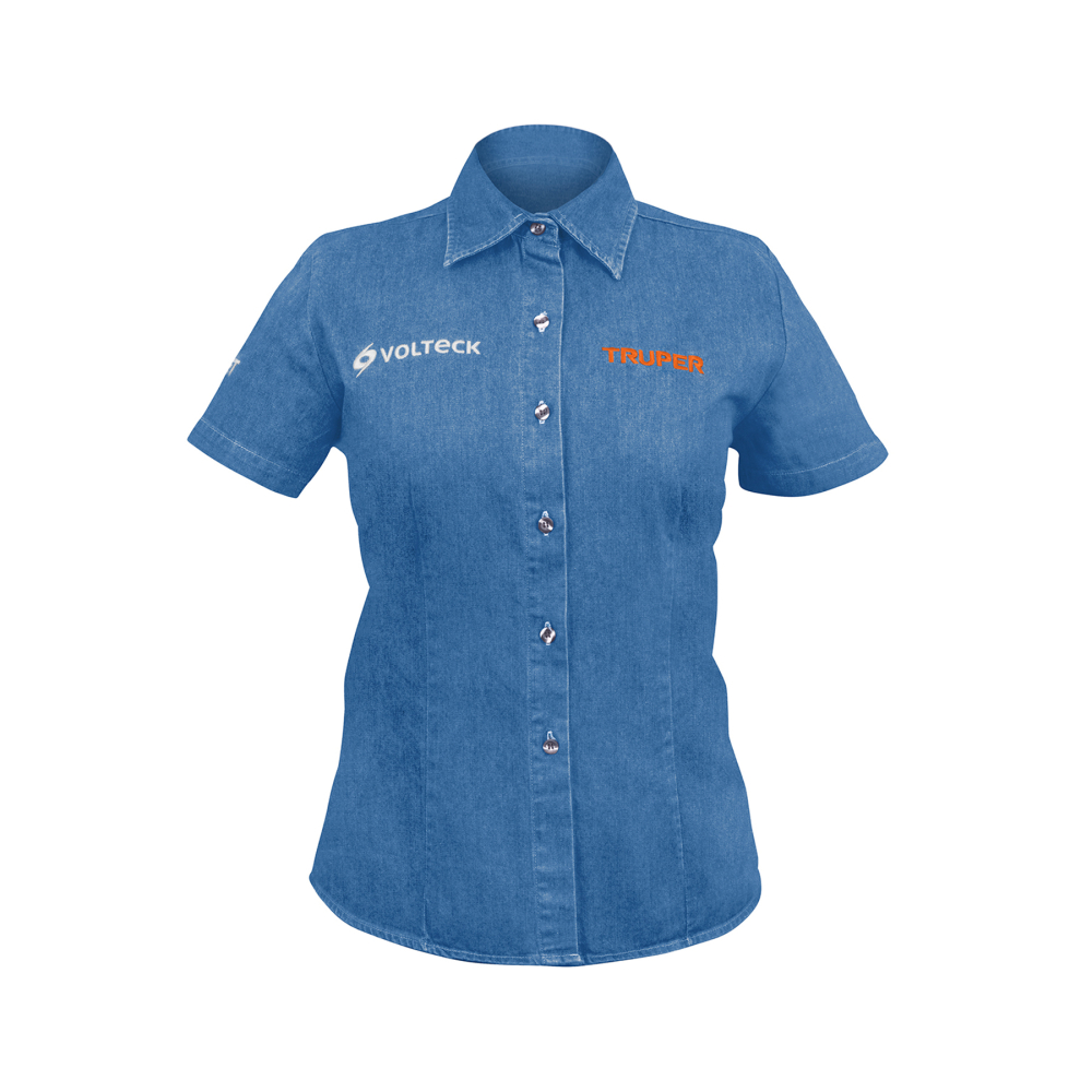 Camisa de mezclilla manga corta para mujer, M, TRUPER CAM-MEZ-DCM