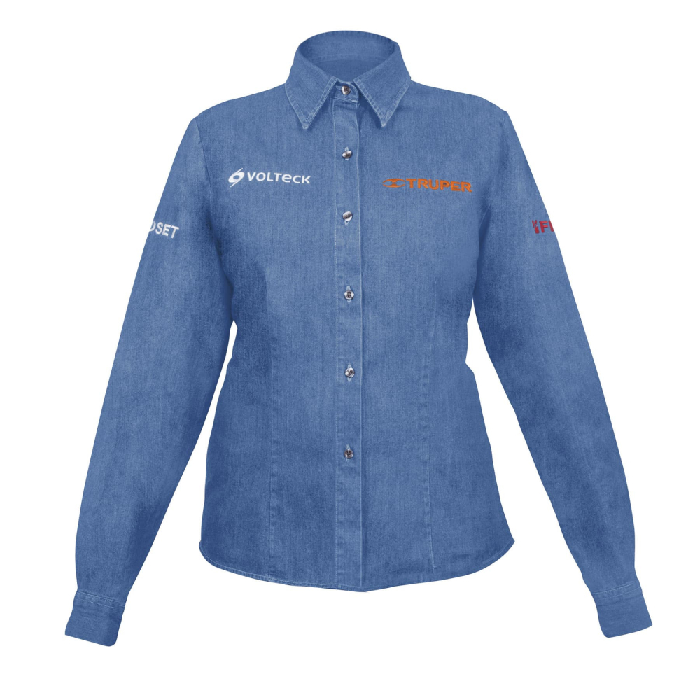 Camisa de mezclilla manga larga para mujer, M, Truper CAM-MEZ-DLM
