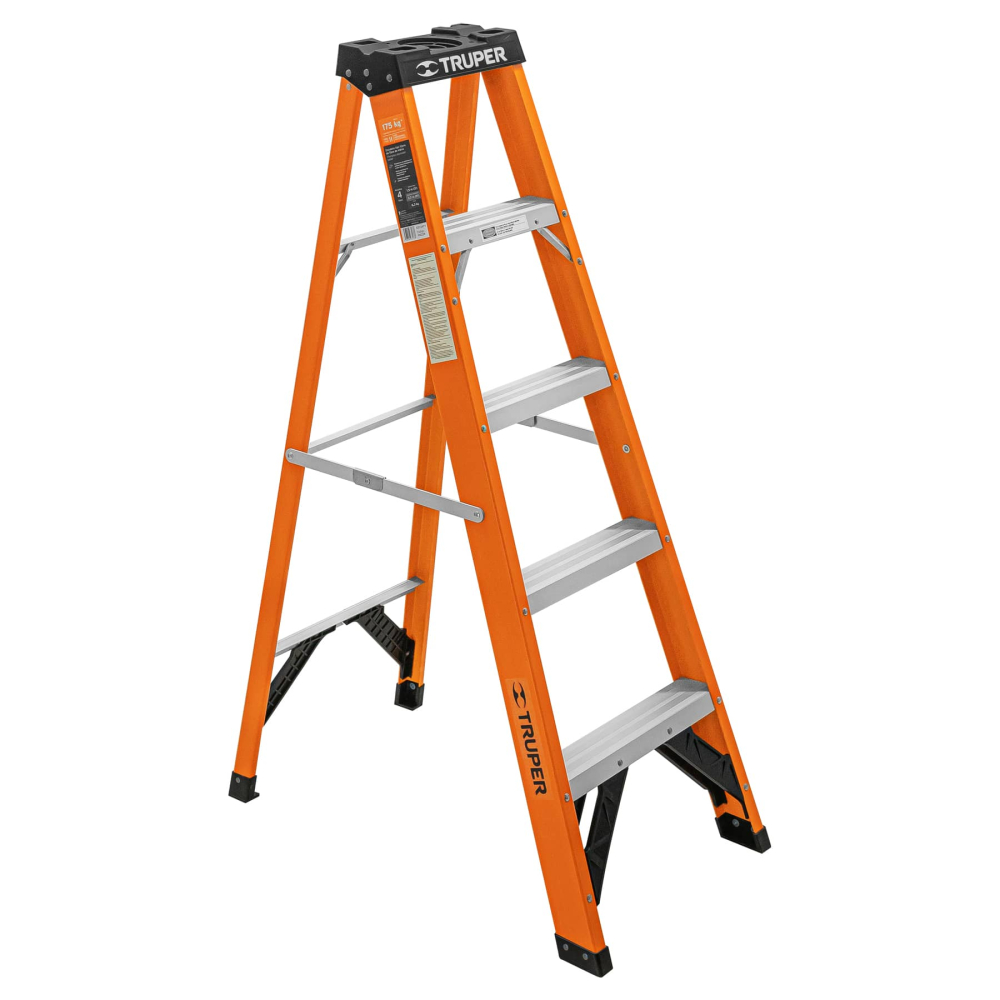 Escalera de tijera, tipo ll, 4 peldaños, fibra de vidrio EST-24FV