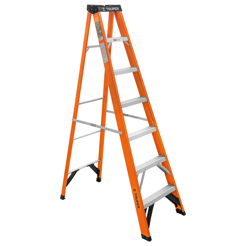 Escalera de tijera, tipo ll, 6 peldaños, fibra de vidrio EST-26FV