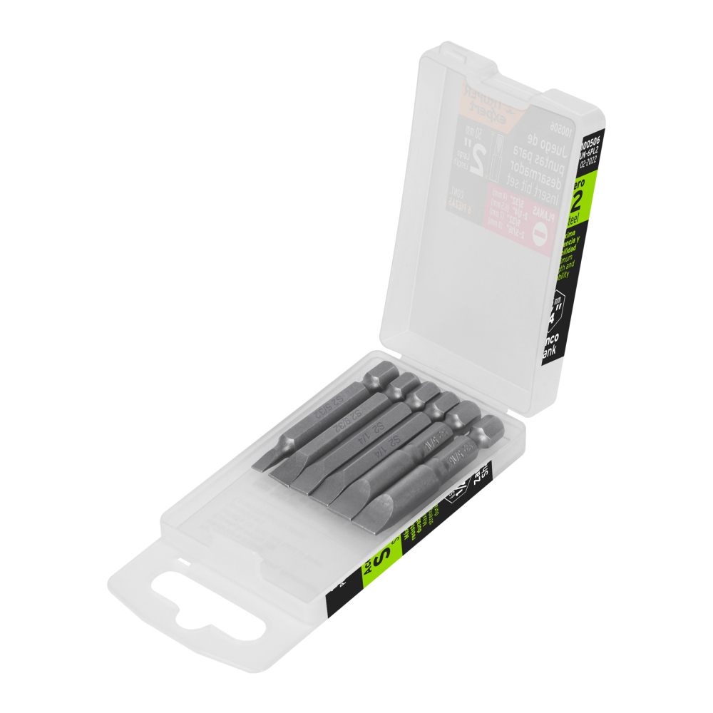 Estuche con 6 puntas planas combinadas largo 2', EXPERT PUN-6PL2