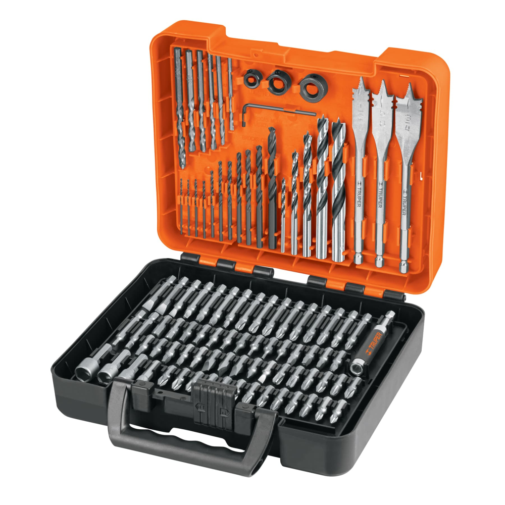 Juego de 100 brocas y puntas en estuche plástico, TRUPER JBPUN-100