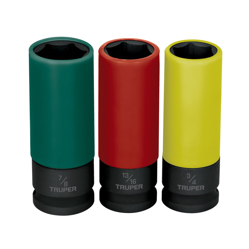 Juego 3 dados largos 1/2' impacto protección plástica 6p std JDI-1/2X3LP