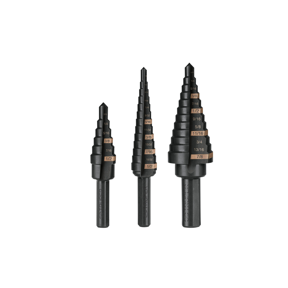 Juego de 3 brocas escalonadas de óxido negro, Truper JBES-3