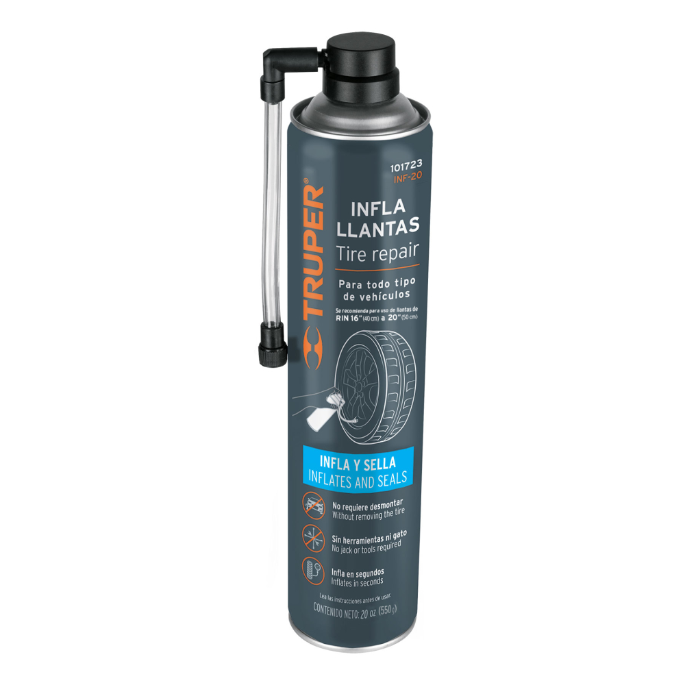 Inflallantas con sellador, 20 oz (550 g), TRUPER INF-20