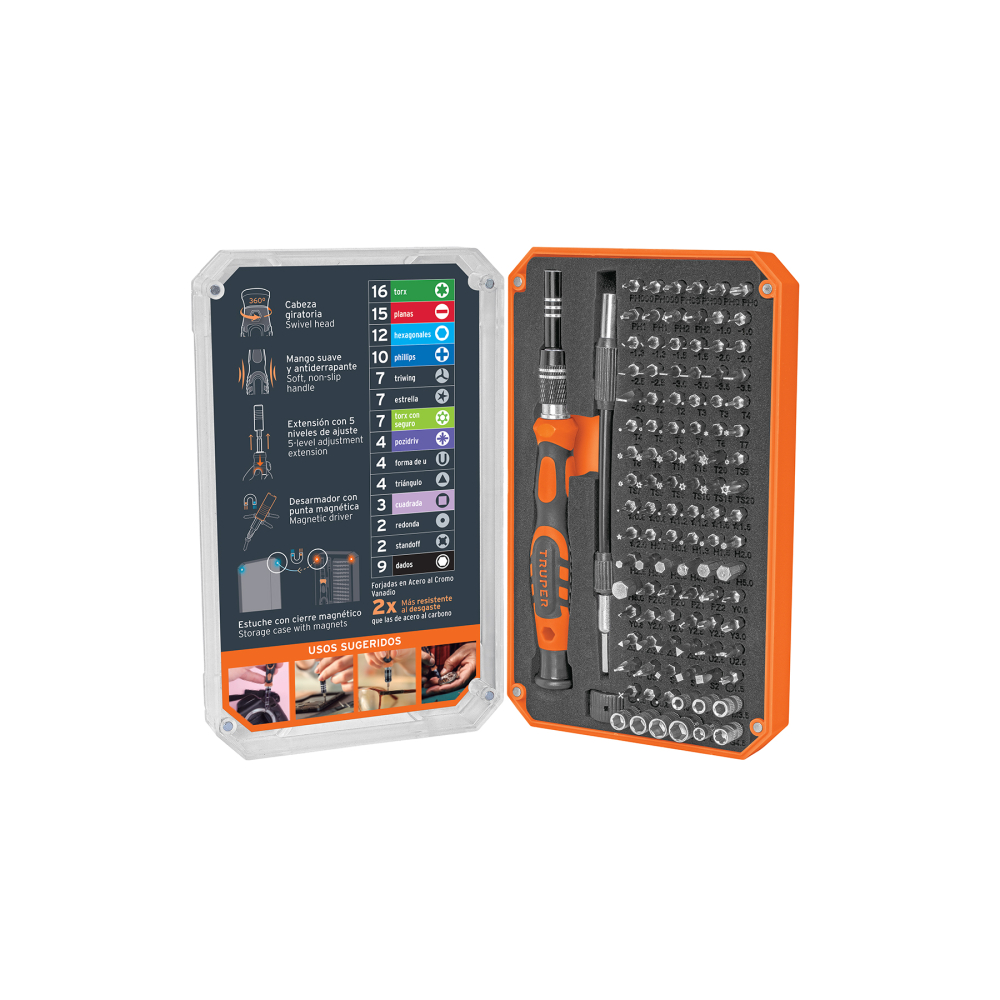 Desarmador de precisión con 106 puntas intercambiables JOY-106