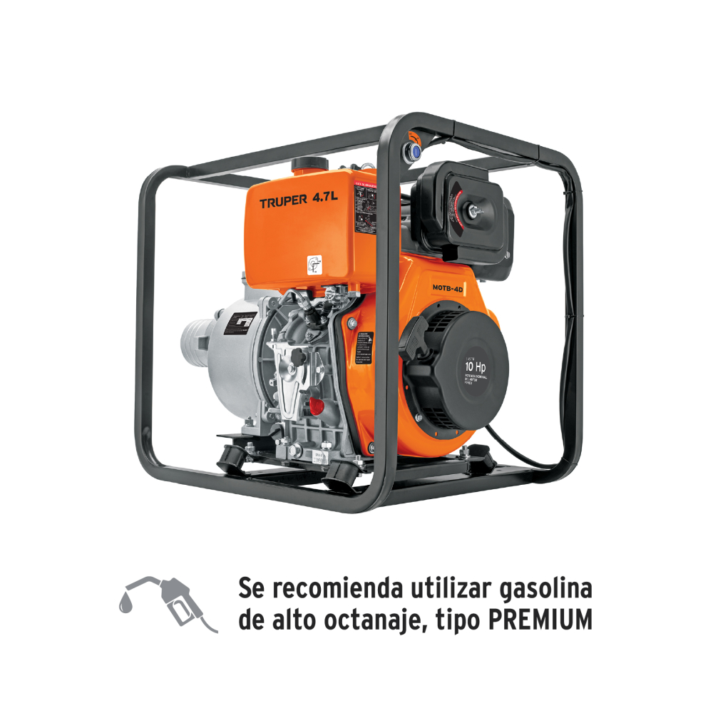Motobomba autocebante 4'x4', diesel 10HP, agrícola, TRUPER MOTB-4D